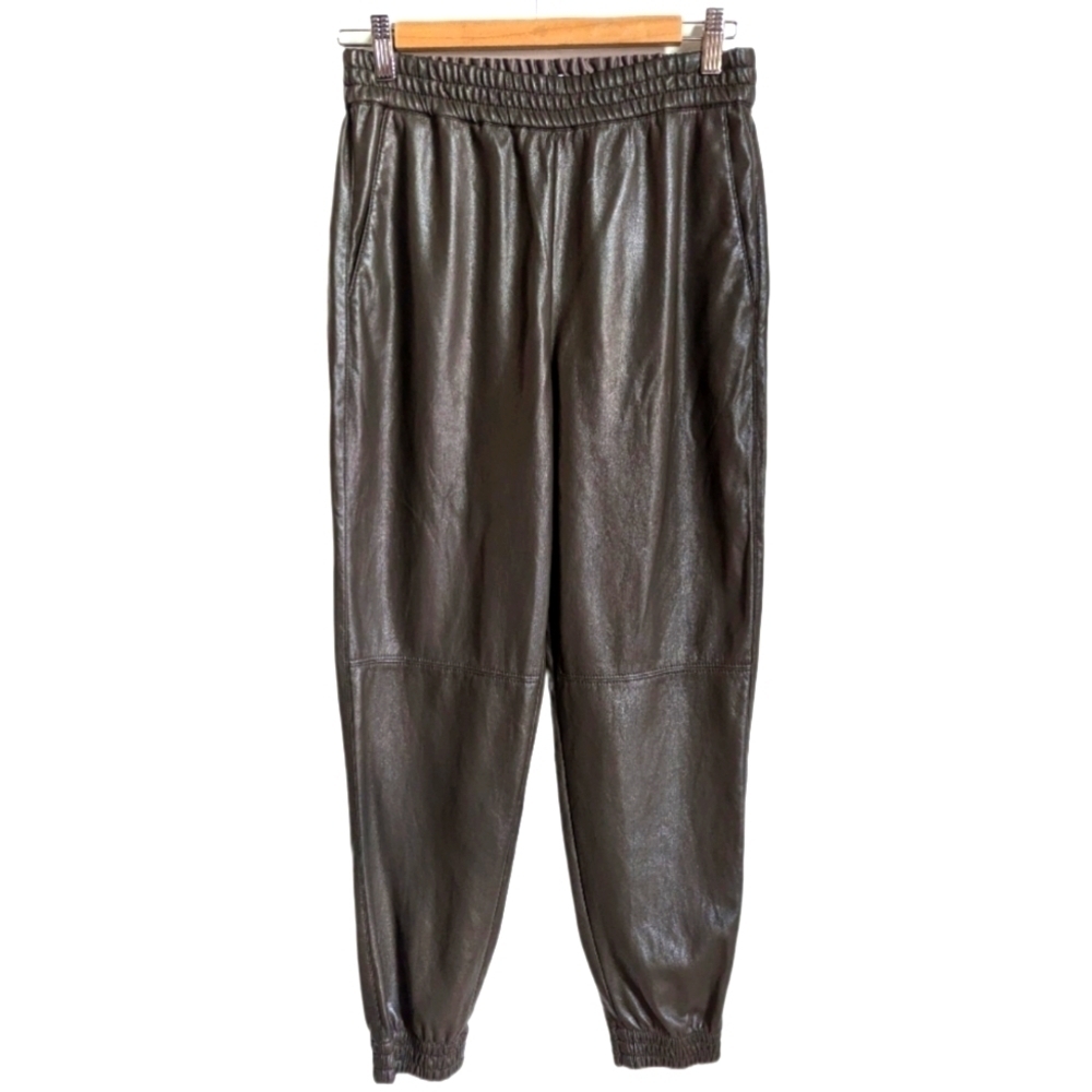 ARITZIA BABATON Olive Green Vegan Leather Contemporary Zedel Joggers Size 4
